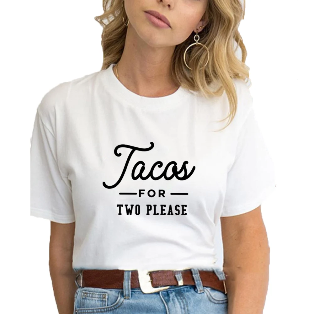 Женская футболка с принтом Tacos для Two пожалуйста Повседневная Свободная круглым