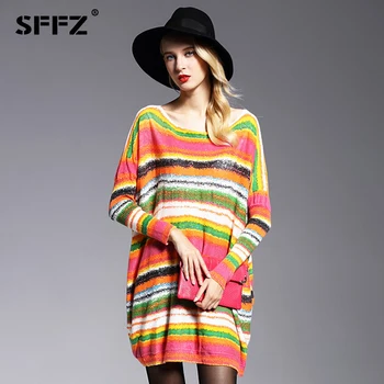 SFFZ Women Sweater 2019 New Wool Blend Knitted Pullovers Fashion Multicolor Striped Loose Dresses Oversized Long Sweater 625
SFFZ Women Sweater 2019 New Wool Blend Knitted Pullovers Fashion Multicolor Striped Loose Dresses Oversized Long Sweater 625
