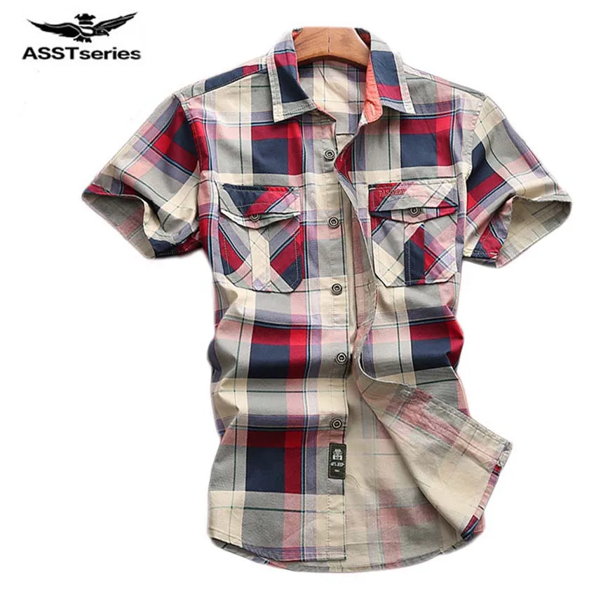 AFS JEEP 2018 New casual Plaid shirt men NEW brand male casual shirt top quality cotton Short sleeve Summer men shirts 75z
AFS JEEP 2018 New casual Plaid shirt men NEW brand male casual shirt top quality cotton Short sleeve Summer men shirts 75z