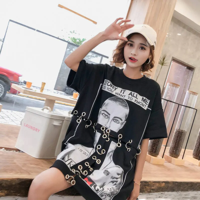 2019 Spring New Chic Printed Loose Punk T Shirt Women Hollow Out Metal Ring Tshirt Letter Women Tshirts Harajuku Tops
2019 Spring New Chic Printed Loose Punk T Shirt Women Hollow Out Metal Ring Tshirt Letter Women Tshirts Harajuku Tops