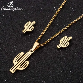 Shuangshuo Vintage Cactus Necklaces & Pendants Women Jewelry Sets Plant Stud Earrings Stainless Steel Choker Necklace Set bijoux
Shuangshuo Vintage Cactus Necklaces & Pendants Women Jewelry Sets Plant Stud Earrings Stainless Steel Choker Necklace Set bijoux