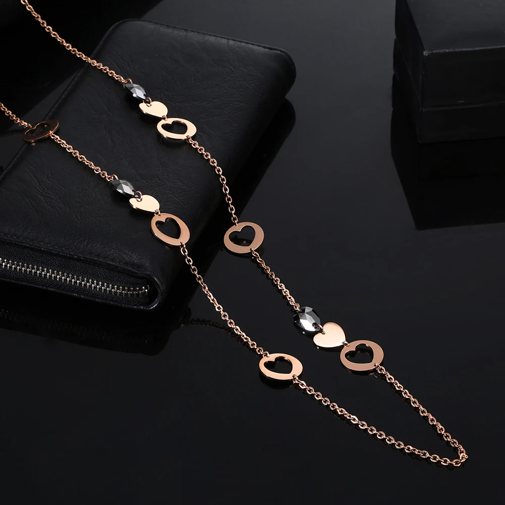 Luxury Long Stainless Steel Chain Necklace For Women Black Glass Heart Charms Statement Necklace Party Wedding Jewelry New 2019
Luxury Long Stainless Steel Chain Necklace For Women Black Glass Heart Charms Statement Necklace Party Wedding Jewelry New 2019