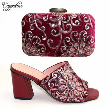 Most fashion wedding/party wine pumps with handbag nice shoes and evening bag sets with sequins T8108, heel height 8cm
Most fashion wedding/party wine pumps with handbag nice shoes and evening bag sets with sequins T8108, heel height 8cm