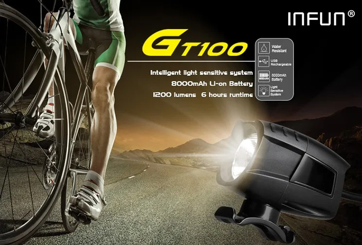 Велосипедная передняя фара INFUN GT100, велосипедный перезаряжаемый фонарик 1200 люмен
Велосипедная передняя фара INFUN GT100, велосипедный перезаряжаемый фонарик 1200 люмен