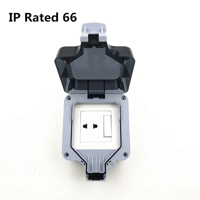 Фото IP66 weatherproof waterproof outdoor power outlet 10A two-hole socket switch 110 ~ 250V without grounding | Электроника