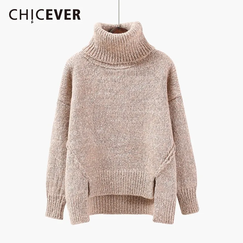 CHICEVER Autumn Winter Sweater For Women Turtleneck Long Sleeve Loose Asymmetric Hem Split Thick Warm Sweaters Fashion Clothes
CHICEVER Autumn Winter Sweater For Women Turtleneck Long Sleeve Loose Asymmetric Hem Split Thick Warm Sweaters Fashion Clothes