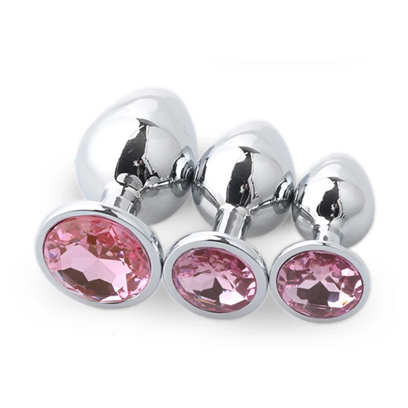 3pcs/Set Stainless Steel Small Medium Metal Anal Plug Dildo For Women & Men Crystal Jewelry Beads Adult Sex Toys