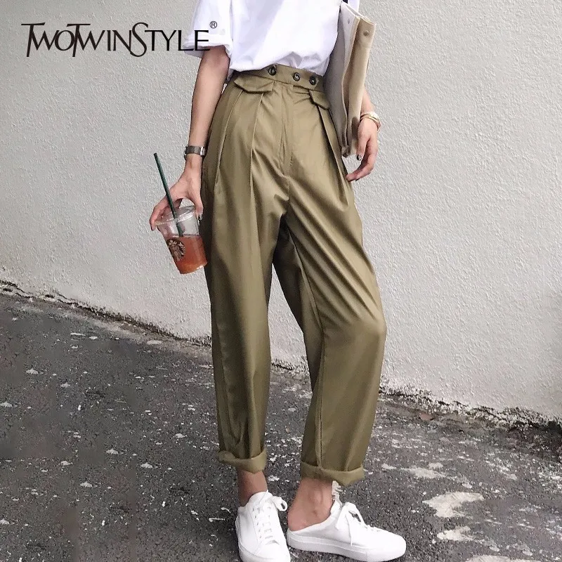 TWOTWINSTYLE Ruched Pants Summer Female High Waist Patchwork Pocket Cuffs Long Haren Pants 2018 Women Fashion Casual Clothing
TWOTWINSTYLE Ruched Pants Summer Female High Waist Patchwork Pocket Cuffs Long Haren Pants 2018 Women Fashion Casual Clothing
