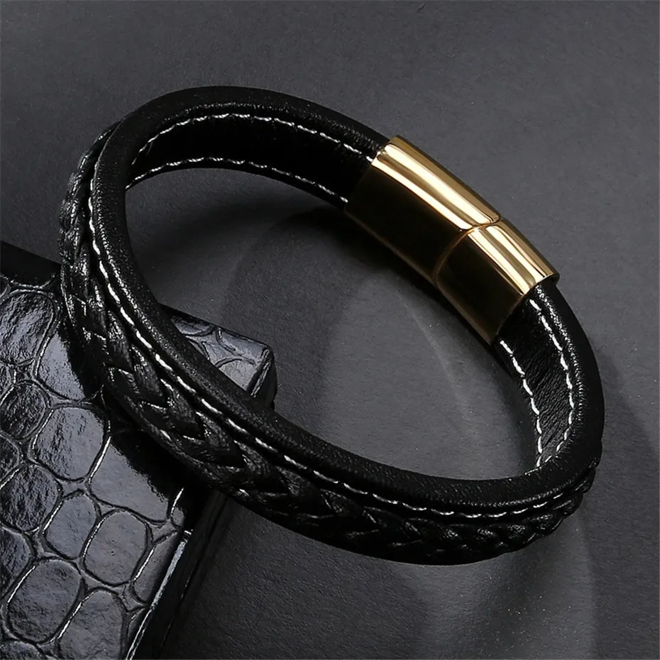 Fashion Men's Leather Bracelet For Men Gold Stainless Steel Magnetic Buckle Bracelets Man Classic Wristband Gifts
Fashion Men's Leather Bracelet For Men Gold Stainless Steel Magnetic Buckle Bracelets Man Classic Wristband Gifts