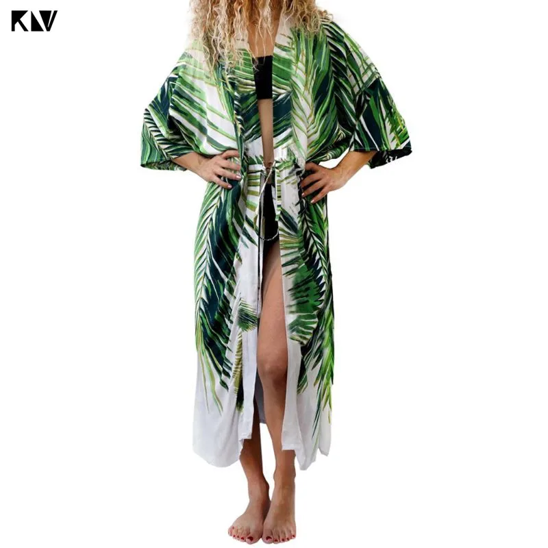 KLV Summer Open Front Kimono Cardigan Boho Green Tropical Leaf Swimsuit Cover Up Drawstring Elastic Waist High Split Long Robe
KLV Summer Open Front Kimono Cardigan Boho Green Tropical Leaf Swimsuit Cover Up Drawstring Elastic Waist High Split Long Robe