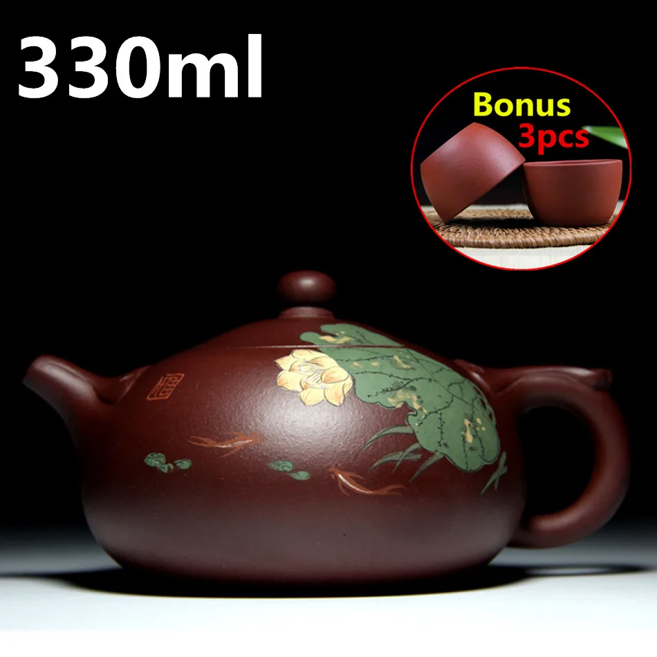 High Quality YiXing Teapots Tea Pot 330ml Chinese Porcelain Handmade Purple Clay Teapot Bonus 3 Tea Cups Tea Set with Gift Box
High Quality YiXing Teapots Tea Pot 330ml Chinese Porcelain Handmade Purple Clay Teapot Bonus 3 Tea Cups Tea Set with Gift Box
