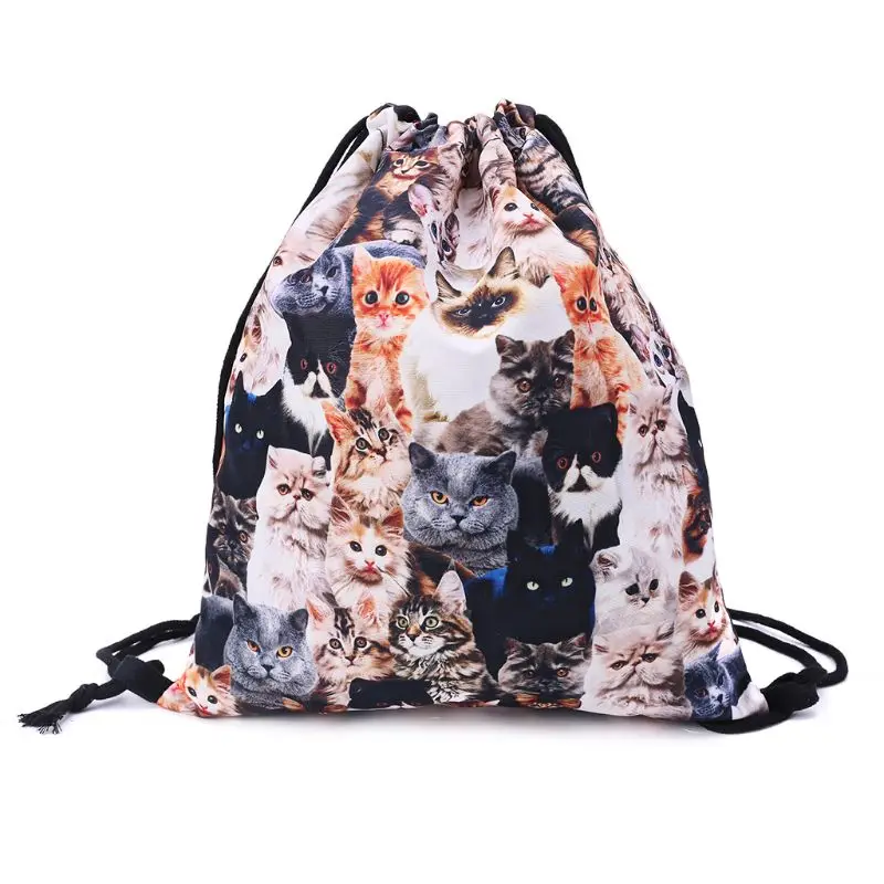 Фото 3D Print Drawstring Backpack Cute Cats Cinch Sack Rucksack Shoulder Bags Gym Bag | Багаж и сумки
