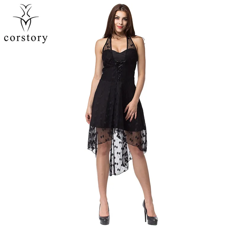 Corstory Gothic Black Lace Halter Polka Dot Dress Costume Party Nigh Victorian Vintage Bustiers Steampunk Dress
Corstory Gothic Black Lace Halter Polka Dot Dress Costume Party Nigh Victorian Vintage Bustiers Steampunk Dress