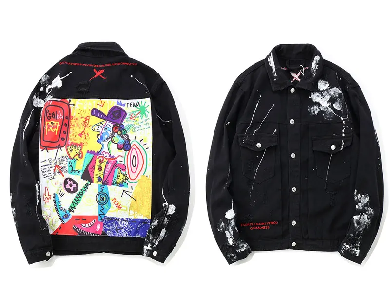 Graffiti Cartoon Ripped Denim Jackets 1