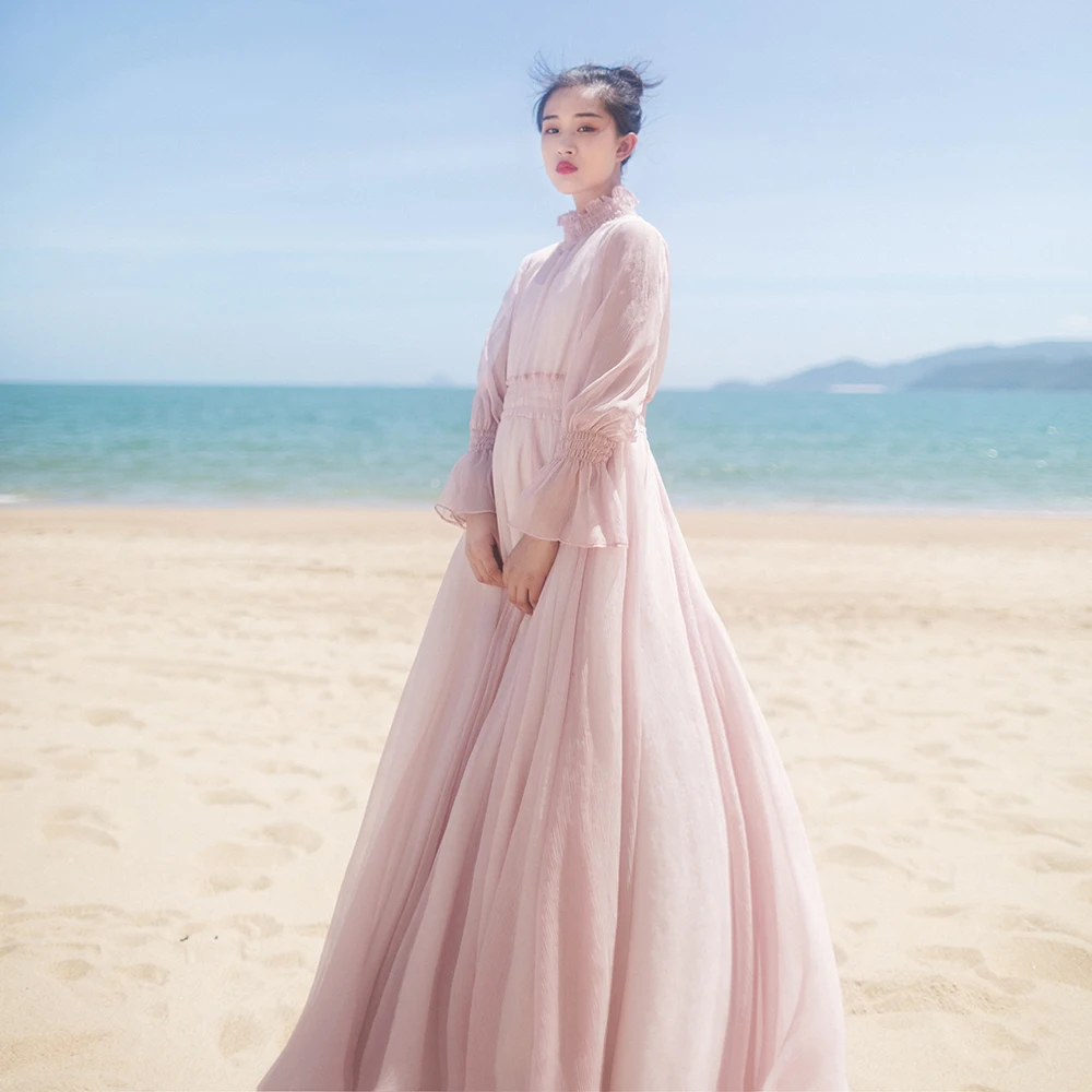 MM169 New Arrivals Summer 2017 women 9m large bottom turtleneck long sleeve maxi vintage beach chiffon dress pink
MM169 New Arrivals Summer 2017 women 9m large bottom turtleneck long sleeve maxi vintage beach chiffon dress pink