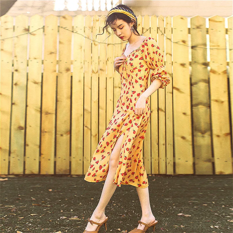 Yellow Women Vintage Dress Half Sleeve Summer Floral Print Short Chiffon Dresses Elegant Sexy Boho Square Neck Robe De Plage New
Yellow Women Vintage Dress Half Sleeve Summer Floral Print Short Chiffon Dresses Elegant Sexy Boho Square Neck Robe De Plage New