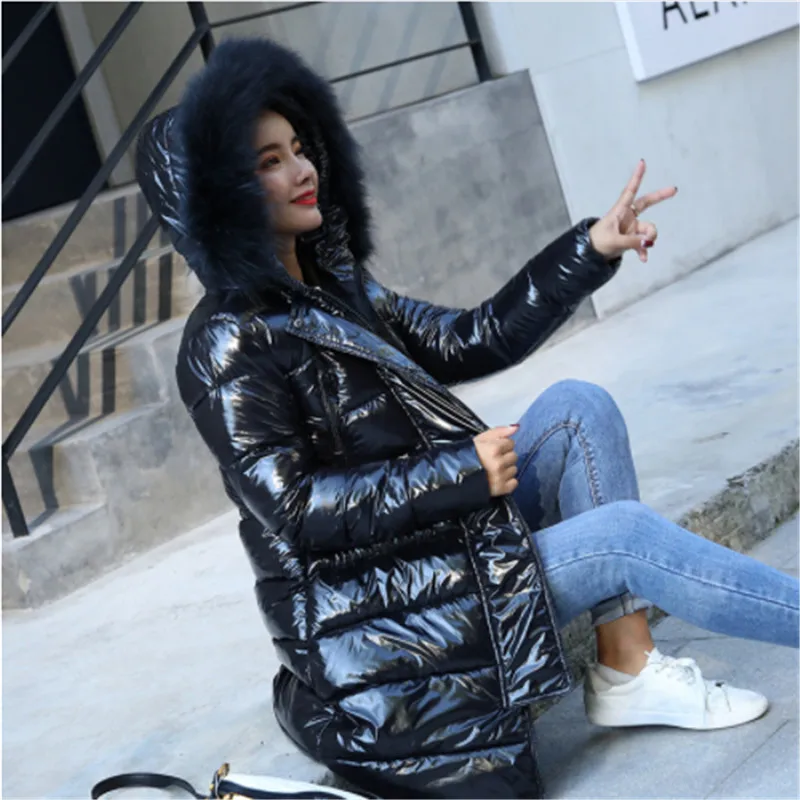 2018 Winter new shiny coat female slim fit long down jacket thick fur collar hooded jacket
2018 Winter new shiny coat female slim fit long down jacket thick fur collar hooded jacket