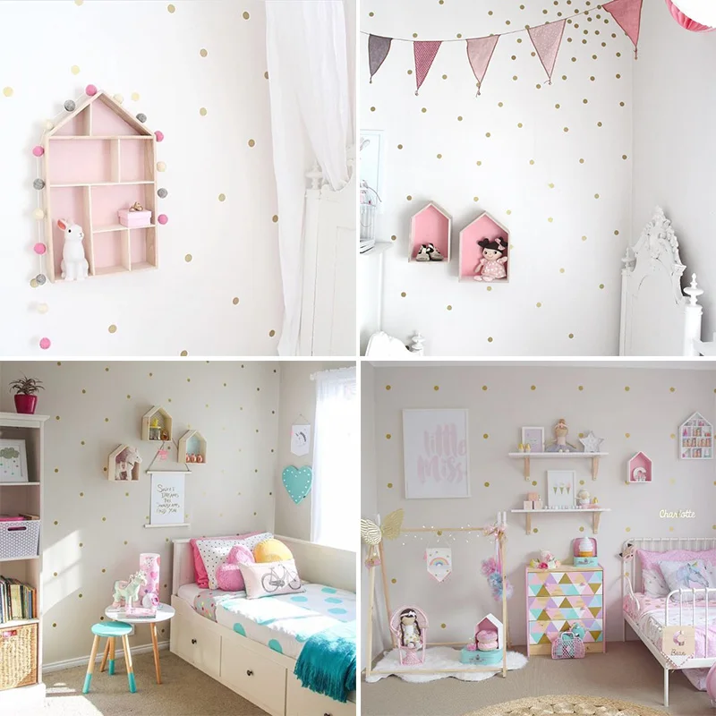 Gold Polka Dots Wall Stickers Children'S Room Decor