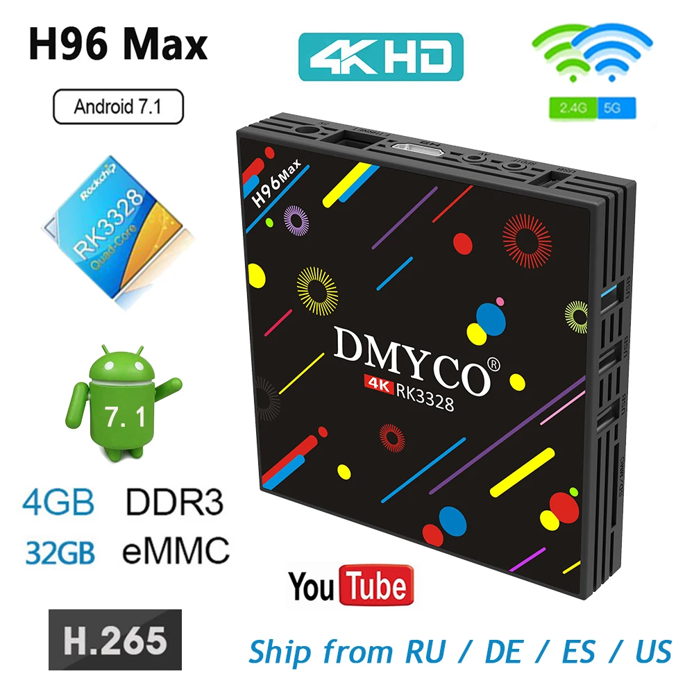 

H96 MAX H2 Android 7.1 TV box Rockchip RK3328 4GB RAM 32GB Suppot H.265 UHD Dual 5G Wifi BT 4K H.265 Set-top Box Media Player