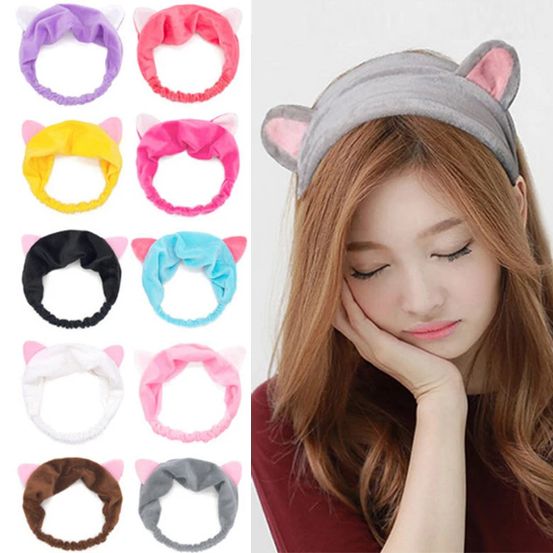 

Cute Cat Ears Makeup Shower Soft Headband Cartoon Elastic Hair Hold Bands Women Girls Hairband Hair Accessories Wash Tool Turban