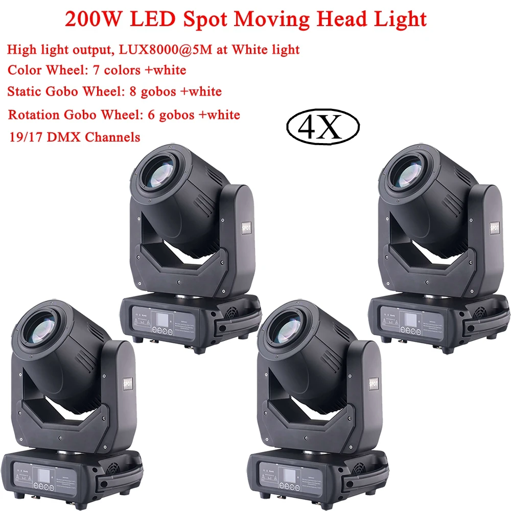 4Pcs/Lot NEW 200W LED Spot Moving Head Light 19/17 DMX Channels Lighting Effect LED Hot Sale Disco DJ Stage Light FlightcasePack
4Pcs/Lot NEW 200W LED Spot Moving Head Light 19/17 DMX Channels Lighting Effect LED Hot Sale Disco DJ Stage Light FlightcasePack