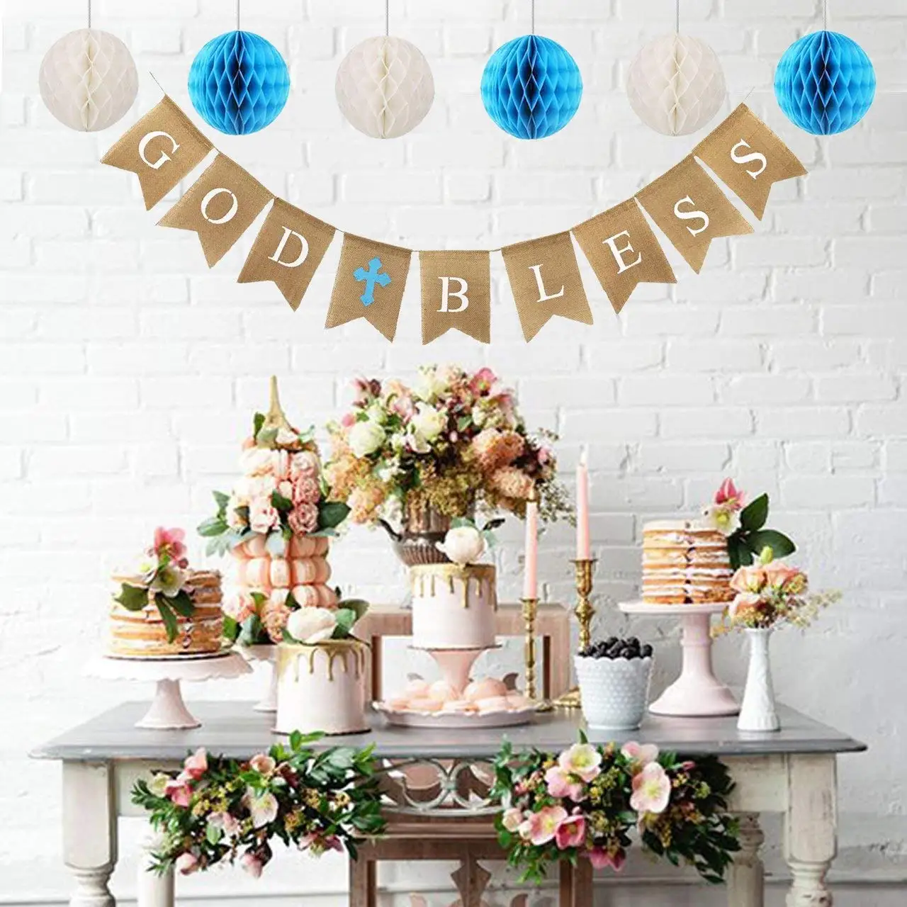 ZLJQ God Bless Banner Burlap Paper Honeycomb Communion Party Banner Christening Baptism Decoration Kit for Wedding Baby Shower 8
ZLJQ God Bless Banner Burlap Paper Honeycomb Communion Party Banner Christening Baptism Decoration Kit for Wedding Baby Shower 8
