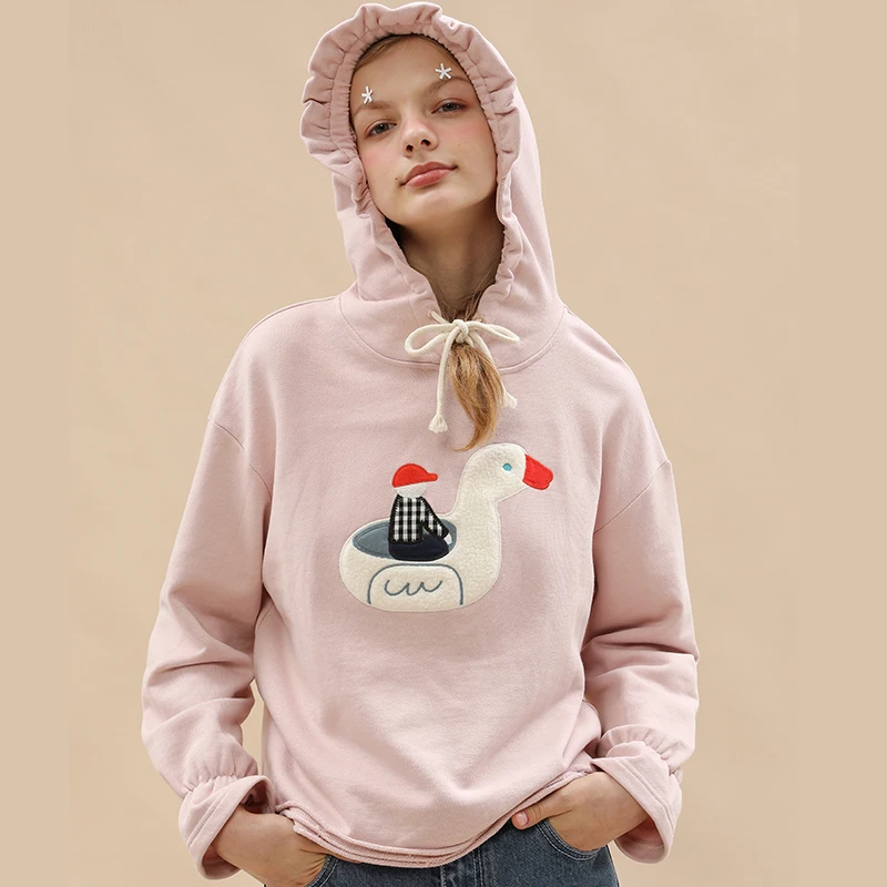 2017 New Autumn Women Sweet Hoodies Pink Cute Duckling Embroidery Cotton Female Casual Short Hooded Pullover Sweatshirts Ruffles
2017 New Autumn Women Sweet Hoodies Pink Cute Duckling Embroidery Cotton Female Casual Short Hooded Pullover Sweatshirts Ruffles