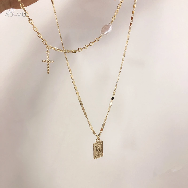 AOMU Korea Double Layer Metal Cross Necklace Pearl Necklace For Women Square Pendant Clavicle Chain Necklace Jewelry
AOMU Korea Double Layer Metal Cross Necklace Pearl Necklace For Women Square Pendant Clavicle Chain Necklace Jewelry