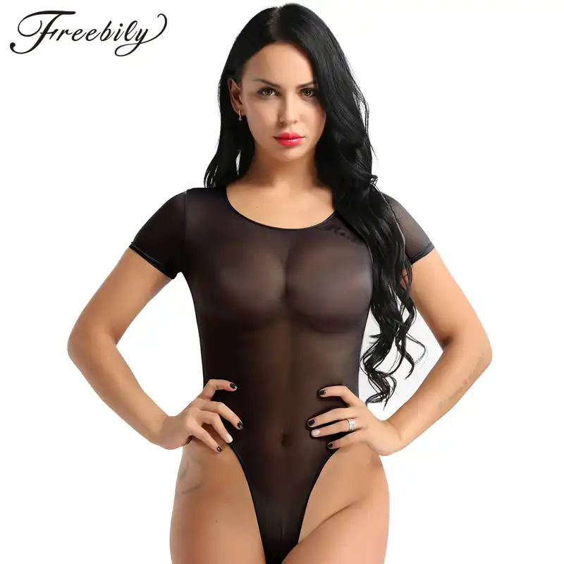 Women High Cut Leotard One Piece Bodysuit See Thriugh Swimwear Mesh Beach Wear