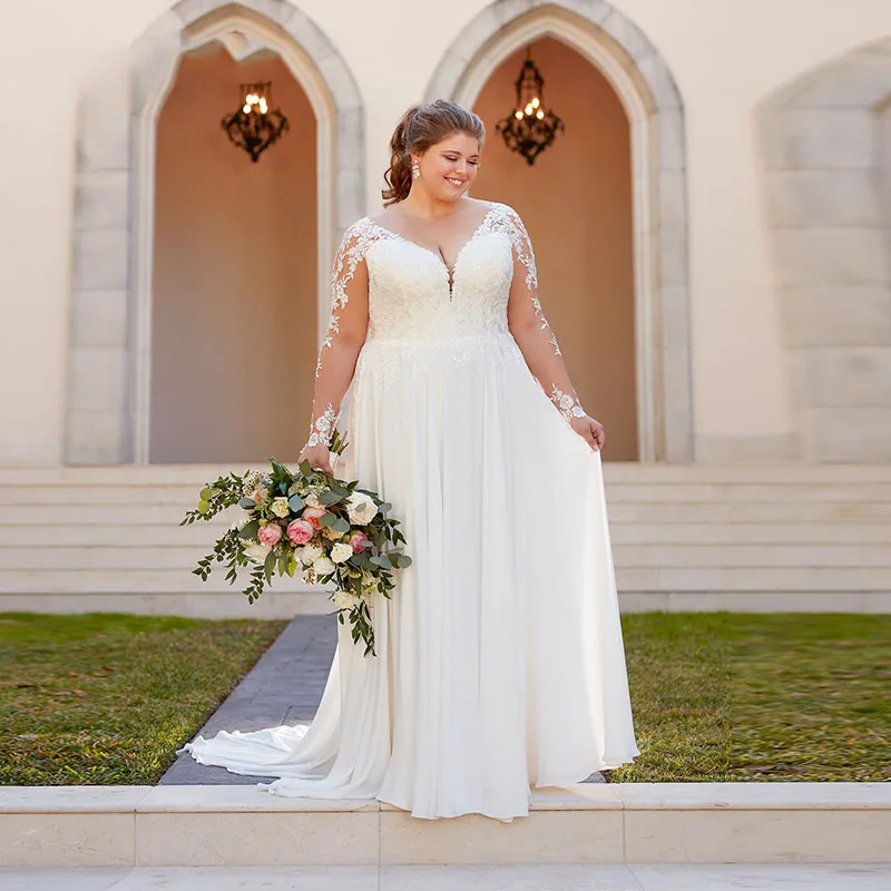 Elegant Plus Size Wedding Dresses V Neck Appliques Lace Wedding Gowns Long Sleeve Boho Backless Bridal Dress vestido noiva
Elegant Plus Size Wedding Dresses V Neck Appliques Lace Wedding Gowns Long Sleeve Boho Backless Bridal Dress vestido noiva