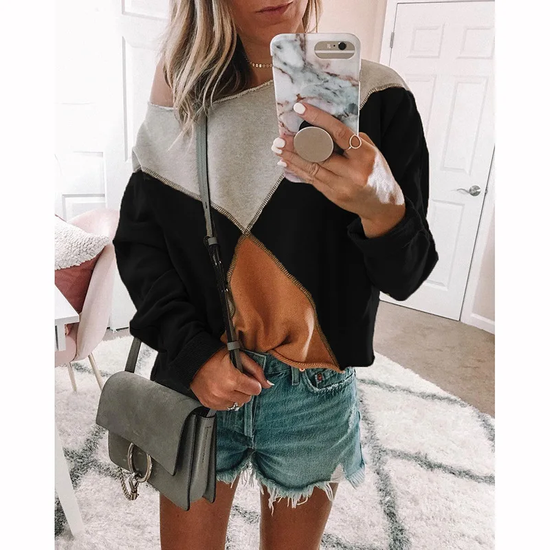 Women Sport Sweatshirt Patchwork Long Sleeve O Neck Off Shoulder Casual Loose Fashion Ladies Pullovers Tops
Women Sport Sweatshirt Patchwork Long Sleeve O Neck Off Shoulder Casual Loose Fashion Ladies Pullovers Tops