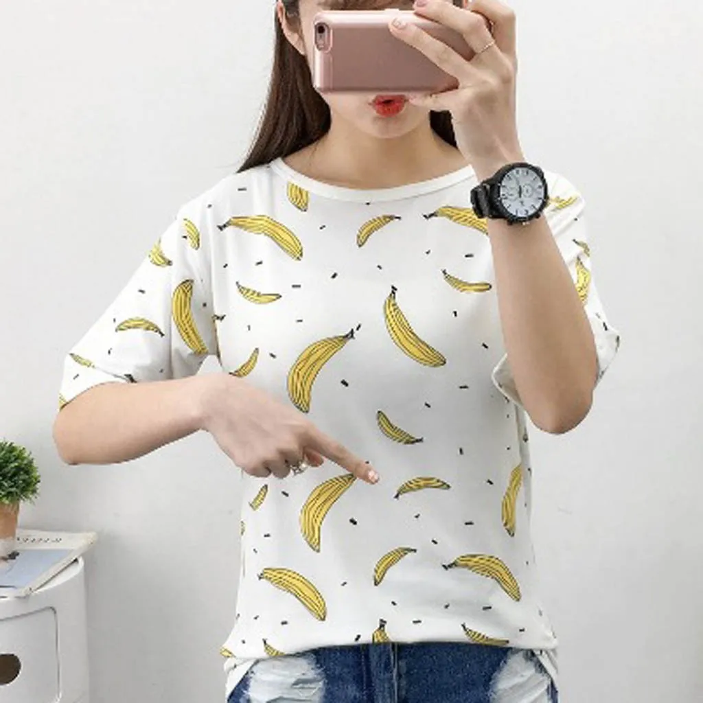 T Shirt Women Summer Fashion Korean Style O-Neck Short Sleeve Banana Printing Women Tshirt Loose Casual Tops Top Mujer Verano
T Shirt Women Summer Fashion Korean Style O-Neck Short Sleeve Banana Printing Women Tshirt Loose Casual Tops Top Mujer Verano