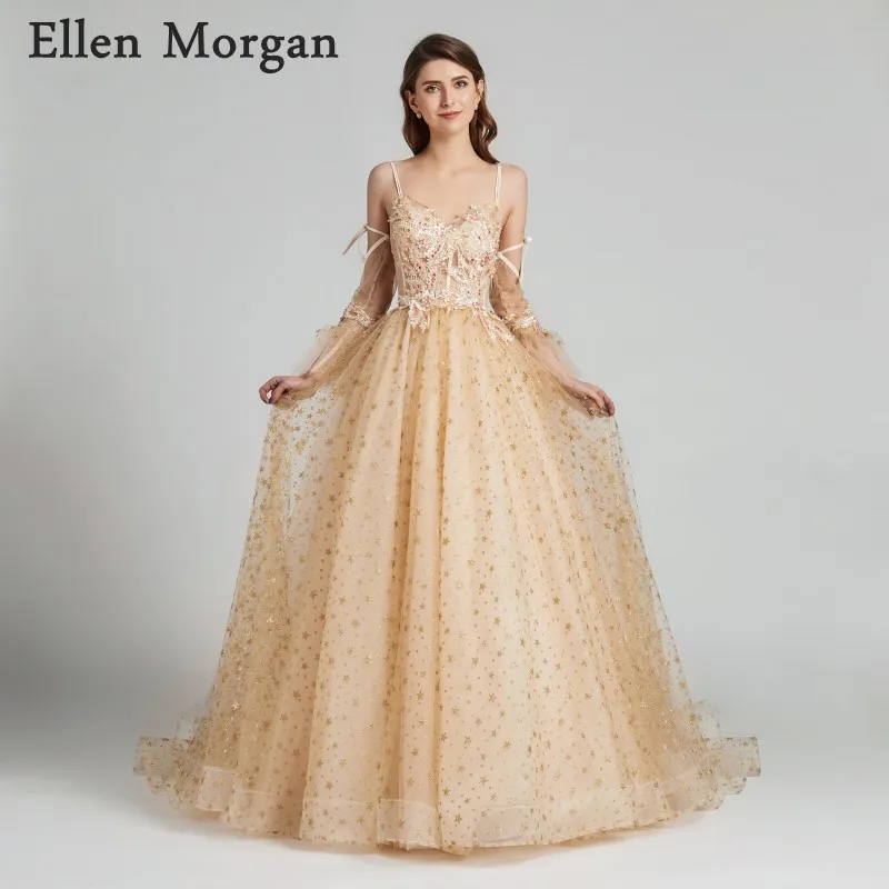 Sexy Gold Ball Gowns Prom Dresses 2019 for Women African Black Girls Straps with V Neck See Through Lace Glitter Star Tulle
Sexy Gold Ball Gowns Prom Dresses 2019 for Women African Black Girls Straps with V Neck See Through Lace Glitter Star Tulle