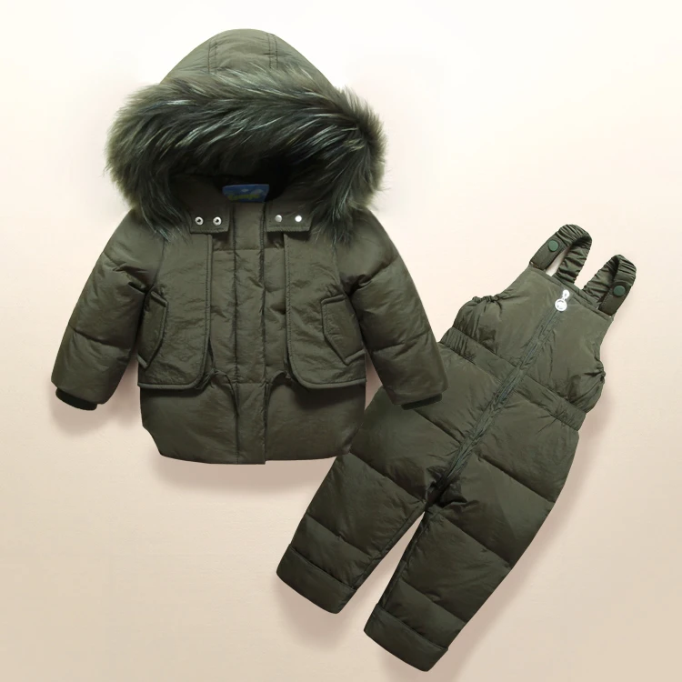 Fashion Winter Baby Boy Clothing Sets 1-3Y Boy's Ski Suit Sets Kids Sport Jumpsuit Warm Coats Fur Duck Down Jackets+bib Pants 16