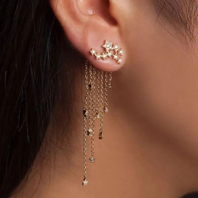 New Arrival Woman Earrings Long Tassel Bling Drop Elegant Exquisite Jewelry Rear Hanging Star Earring
New Arrival Woman Earrings Long Tassel Bling Drop Elegant Exquisite Jewelry Rear Hanging Star Earring