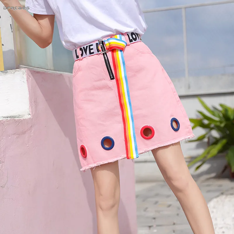 Pink Harajuku Women Jeans Skirts With Belt 2019 High Waisted Summer Streetwear Retro Denim A-Line Skirt Femme Jean Saias Mini
Pink Harajuku Women Jeans Skirts With Belt 2019 High Waisted Summer Streetwear Retro Denim A-Line Skirt Femme Jean Saias Mini