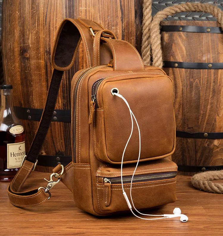 Woosir Vintage Leather Sling Backpack for Men