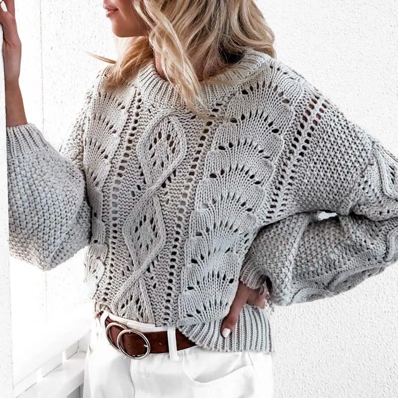 

Aartiee Round neck Lantern long sleeve sweater 2019 Autumn winter Casual ladies Knitted sweater women Pullovers female jumper