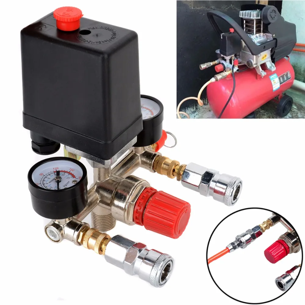 1pc 240V 20A Air Compressor Pressure Valve Switch 90-120PSI Manifold Regulator Gauges 82x82x52mm
1pc 240V 20A Air Compressor Pressure Valve Switch 90-120PSI Manifold Regulator Gauges 82x82x52mm