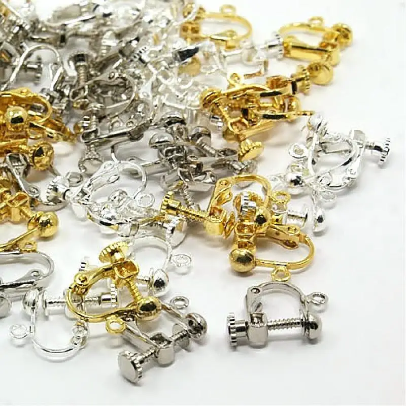 100Pcs Mixed Color Brass Screw Clip Earring Converter for Non-pierced Ears 17x13.5x5mm, Hole: 1.2mm
100Pcs Mixed Color Brass Screw Clip Earring Converter for Non-pierced Ears 17x13.5x5mm, Hole: 1.2mm