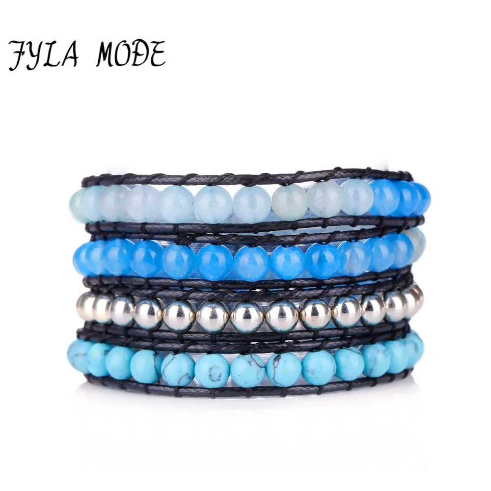 High Quality New Blue Semi Precious Stone With Crystal Leather Wrap Bracelet Semi Precious Stones with Turquoise Beaded Bracelet
High Quality New Blue Semi Precious Stone With Crystal Leather Wrap Bracelet Semi Precious Stones with Turquoise Beaded Bracelet