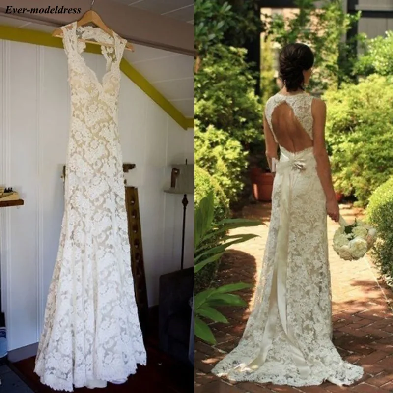 Sexy Boho Wedding Dresses Lace V-Neck Open Back Sweep Train Sashes Sheath Beach Bridal Gowns Robe De Mariee Customized Cheap
Sexy Boho Wedding Dresses Lace V-Neck Open Back Sweep Train Sashes Sheath Beach Bridal Gowns Robe De Mariee Customized Cheap
