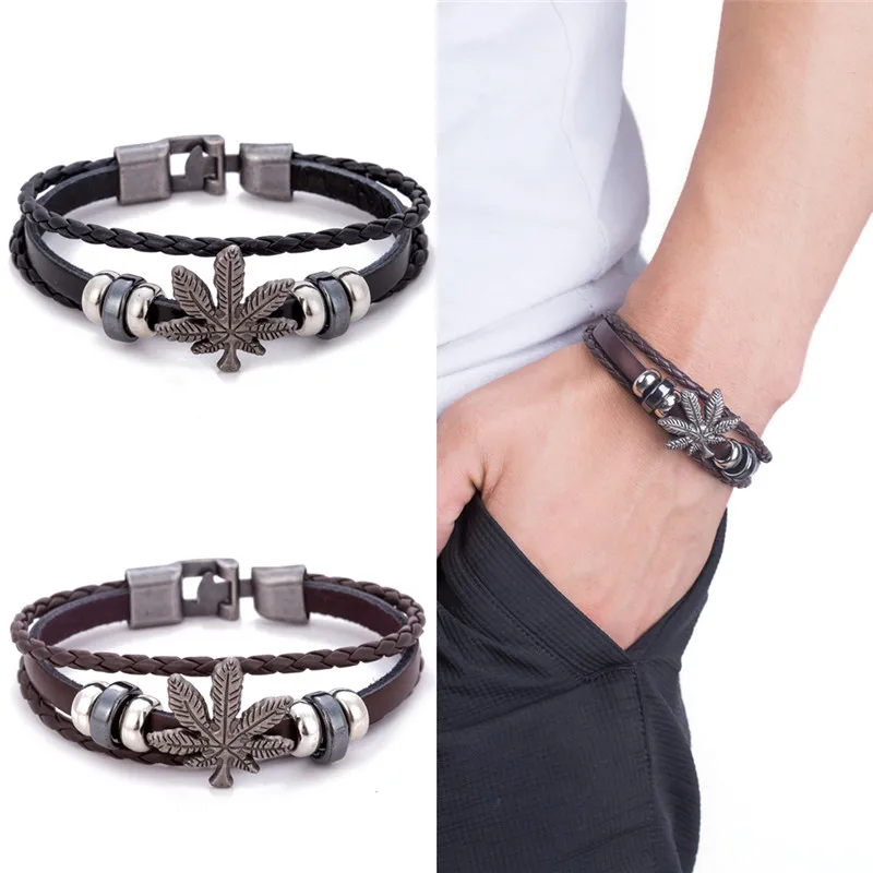 Womens and Mens Bracelet Black 3 Strands Rope Handmade Leather Friendship Wristband Weed Leaf Charm Surfer
Womens and Mens Bracelet Black 3 Strands Rope Handmade Leather Friendship Wristband Weed Leaf Charm Surfer