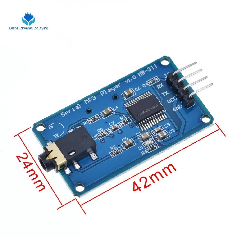 

YX5300 UART TTL Serial Control MP3 Music Player Module Support MP3 / WAV Micro SD /SDHC Card For Arduino/AVR/ARM/PIC 3.2-5.2V DC