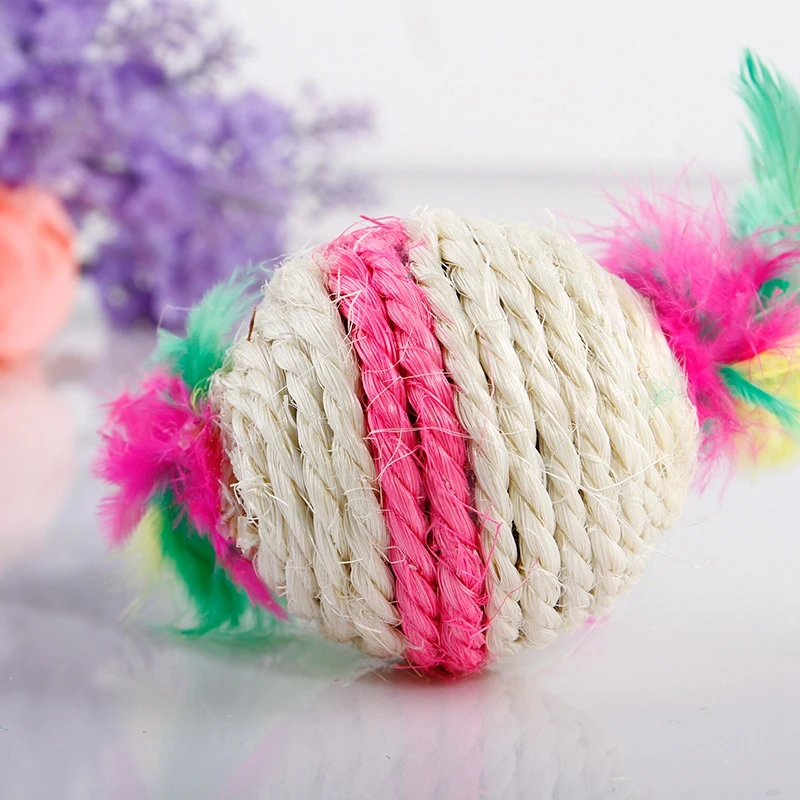 Фото Two Feathered Natural Sisal Candy Pet Cat Toy Multicolor Catch Ball | Дом и сад