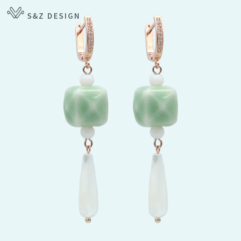 S&Z Ethnic Ceramic Shell Water Drop Dangle Earrings 585 Rose Gold Temperament Eardrop Women Wedding Fine Fashion Jewelry Gift
S&Z Ethnic Ceramic Shell Water Drop Dangle Earrings 585 Rose Gold Temperament Eardrop Women Wedding Fine Fashion Jewelry Gift