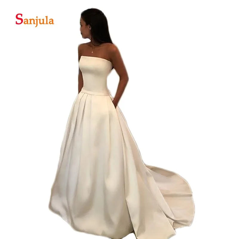 Satin Wedding Gowns with Pockets Simple Elegant Country Wedding Dresses Straples A-Line Bride Dresses hochzeitskleid D798
Satin Wedding Gowns with Pockets Simple Elegant Country Wedding Dresses Straples A-Line Bride Dresses hochzeitskleid D798