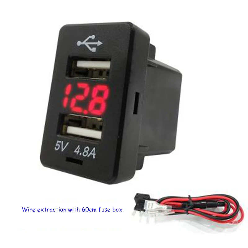 4.8A 12-24V Dual USB Socket Charger Power Adapter Outlet Plug LED Voltmeter For Toyota RAV4 Ralink Corolla Prado Car Accessories
4.8A 12-24V Dual USB Socket Charger Power Adapter Outlet Plug LED Voltmeter For Toyota RAV4 Ralink Corolla Prado Car Accessories