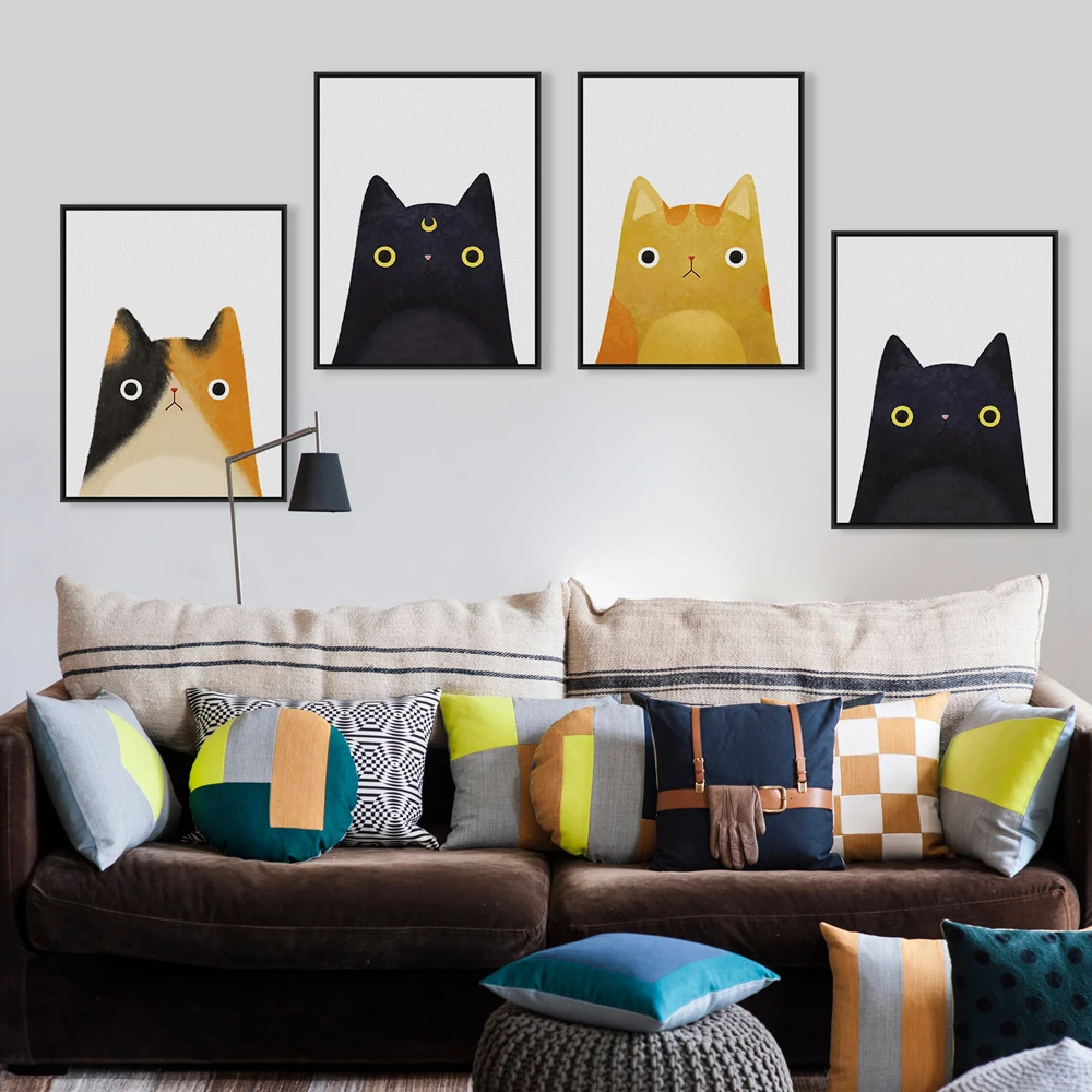 Image Original Watercolor Cute Japanese Cat Pet Poster Print Animal Picture Hipster Home Kids Room Wall Art Decor Canvas Painting Gift