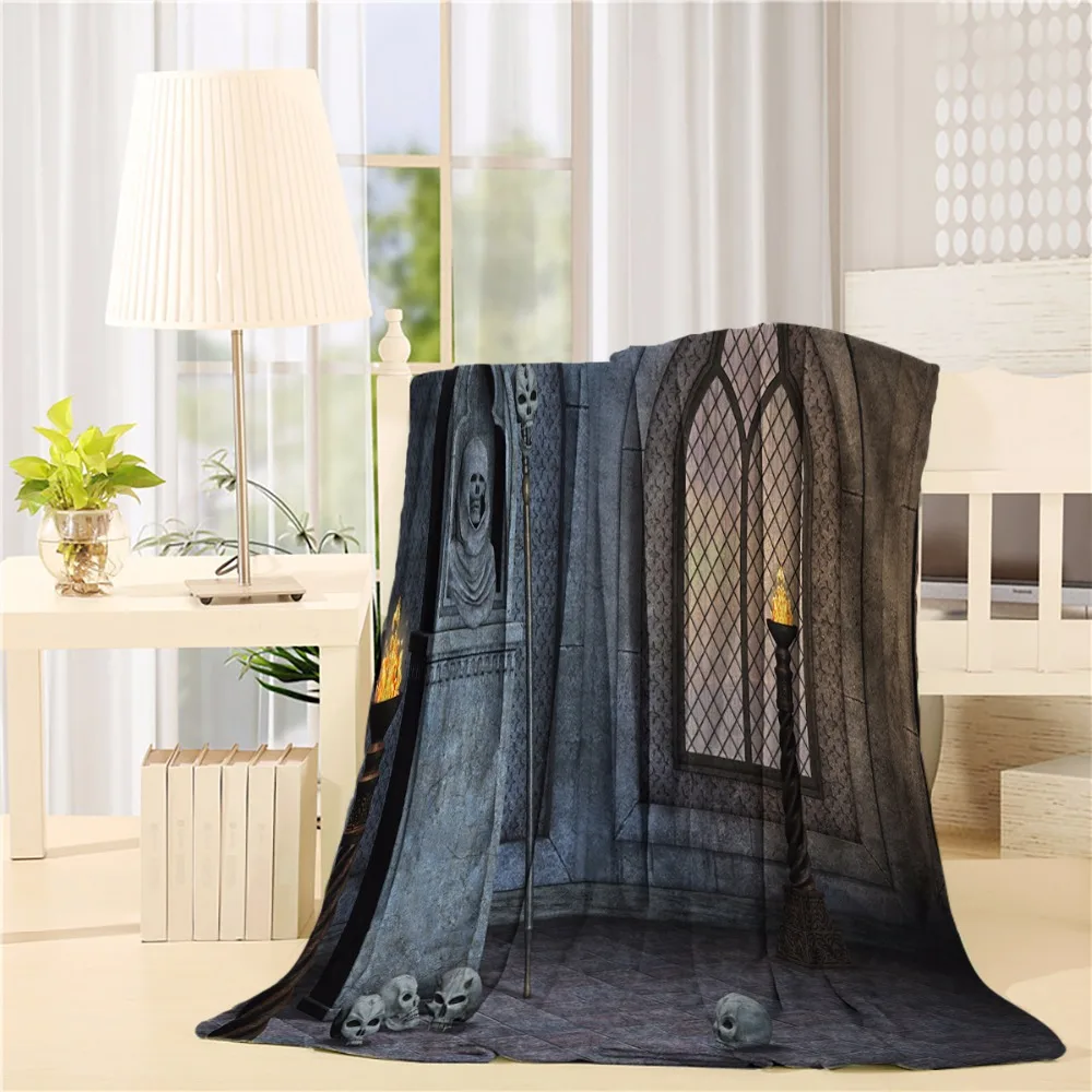 

Gothic Decor Scenery Mystical Spooky Moonlight Darkness Skulls Ghost Story Art Flannel Throw Blanket Lightweight Cozy Bed Sofa B